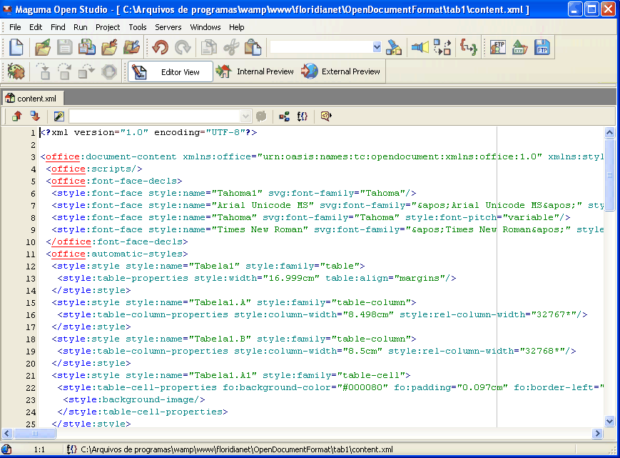 Exemplo de XML gerado